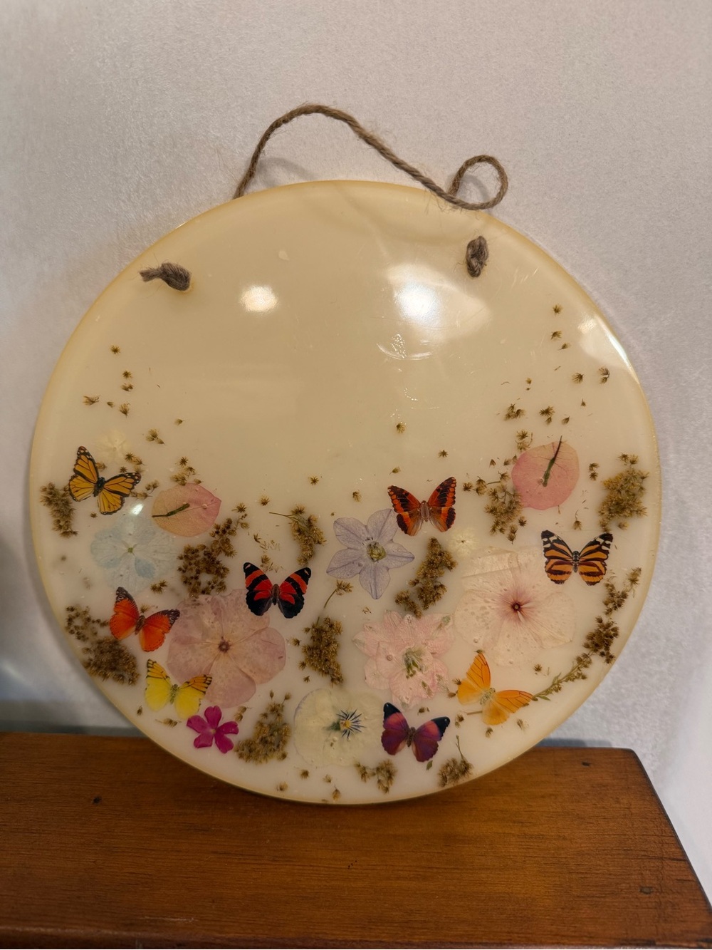 Handmade Cream Butterfly & Floral Resin Wall Art